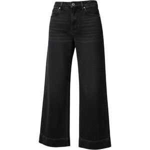 HM Wide High Ankle Jeans Womens 10 Black Washed Denim High Rise Wide Leg Pants
